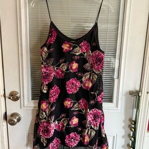 Floral Mini Slip Dress - Black and Pink spaghetti straps worn once size small